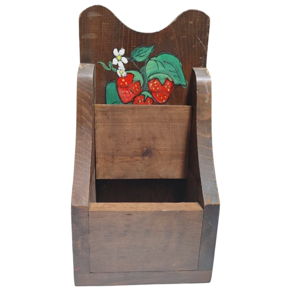 Wooden Hand Painted Strawberry Wall Box Vintage Cottagecore Decor